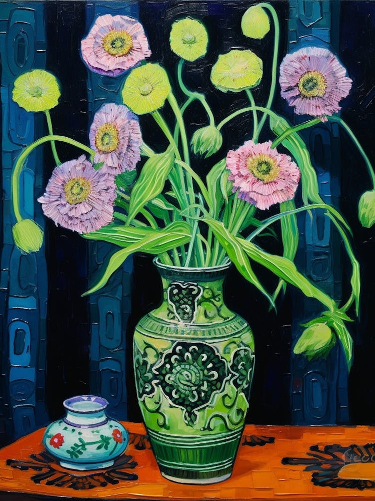 Flowers In A Vase Still Life Painting Scabiosa 2
