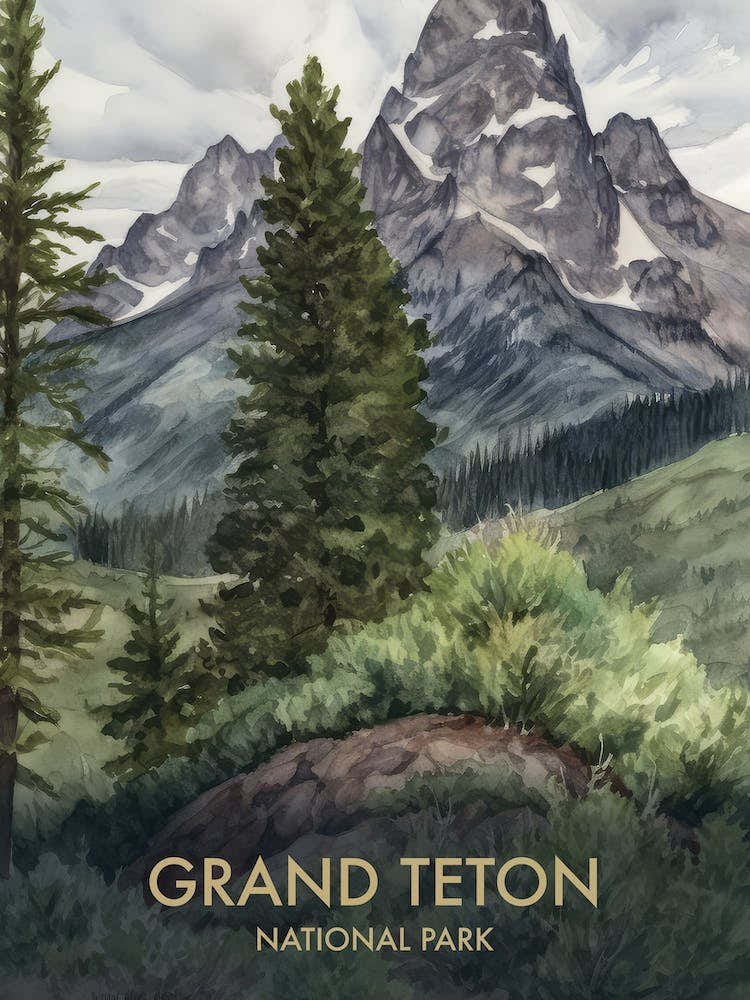 Grand Teton National Park Watercolour Vintage Travel Poster 3