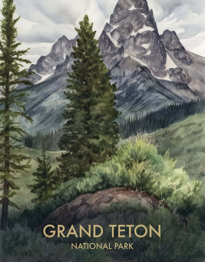 Grand Teton National Park Watercolour Vintage Travel Poster 3
