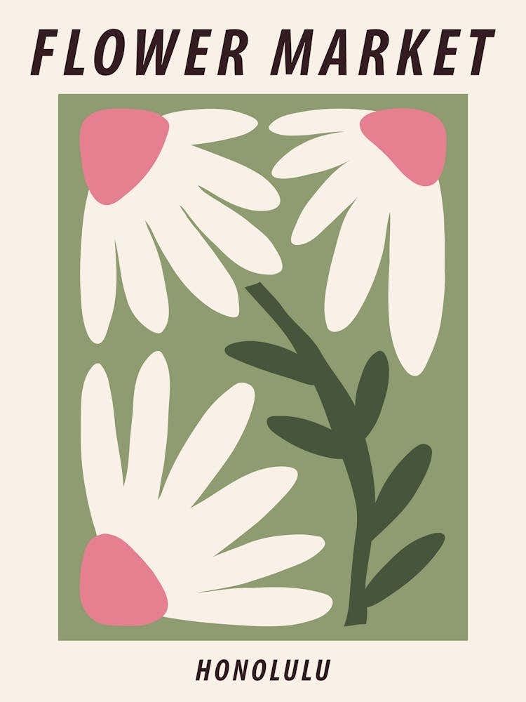 Flower market Honolulu, Cute green floral art print