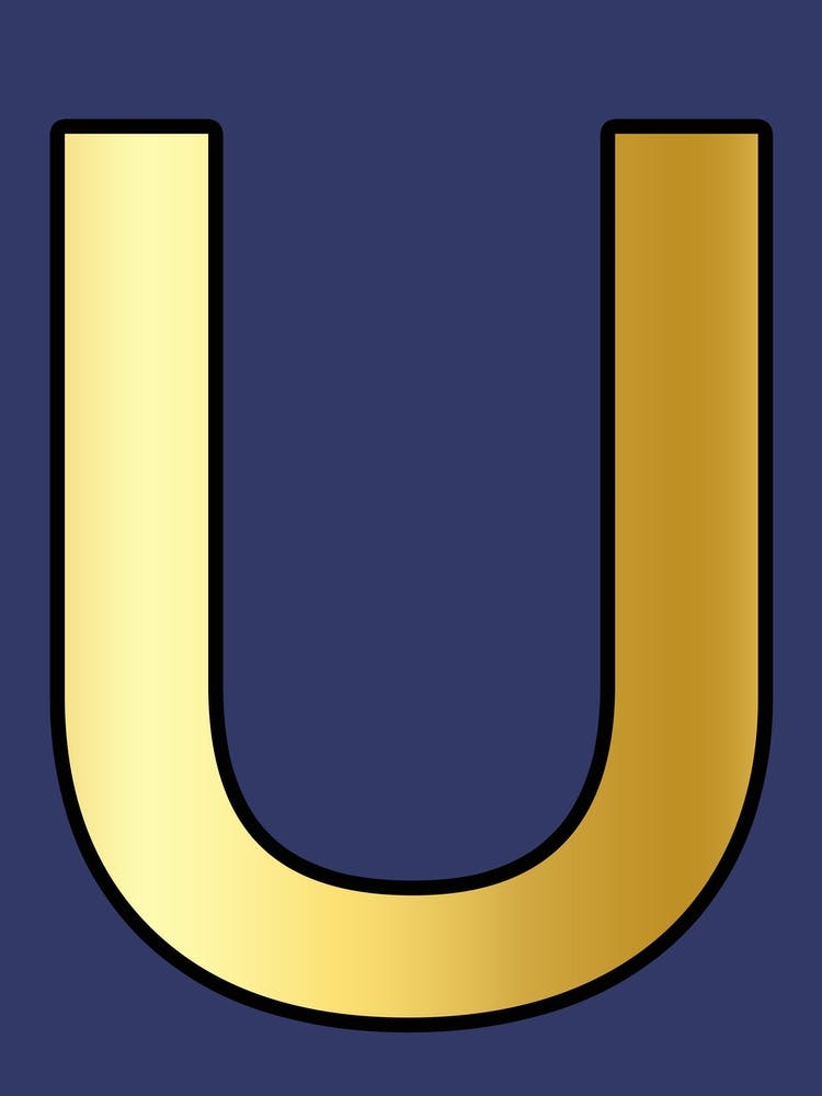 Letter U Gold Alphabet Deep Blue