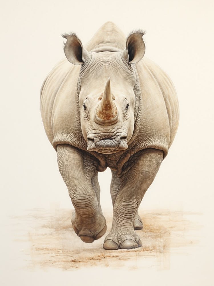 Sepia Illustration Of A Rhino 3