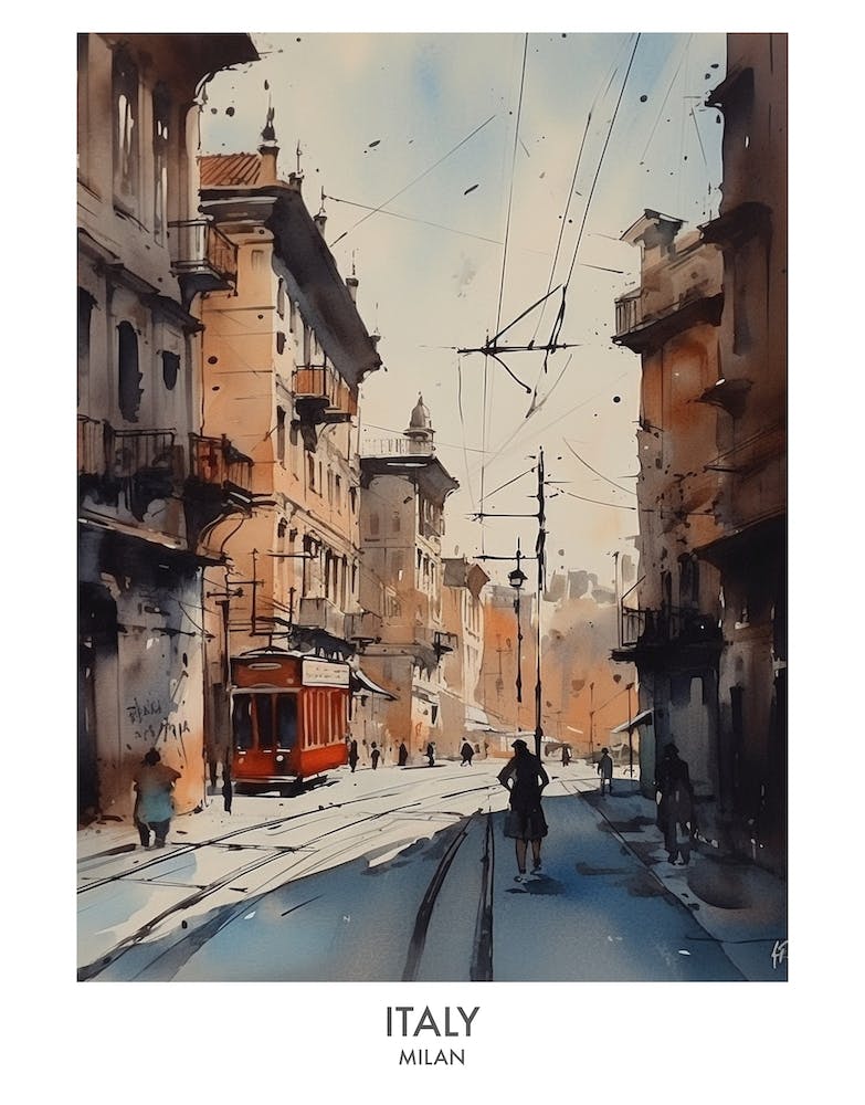 Milan, Italy 6 Watercolor Travel Poster
