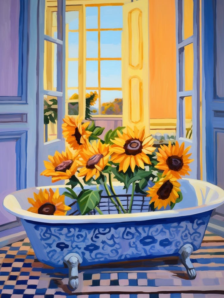A Bathtube Full Of Sunflower In A Bathroom 2