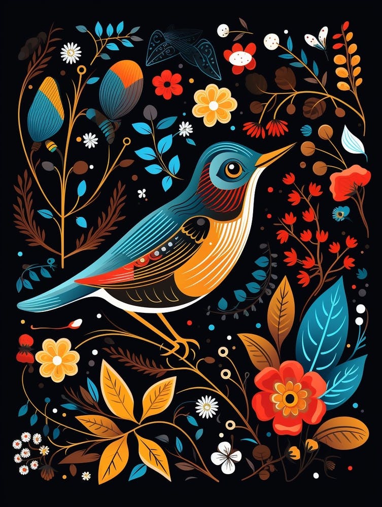 Folk Bird Illustration Hermit Thrush 3
