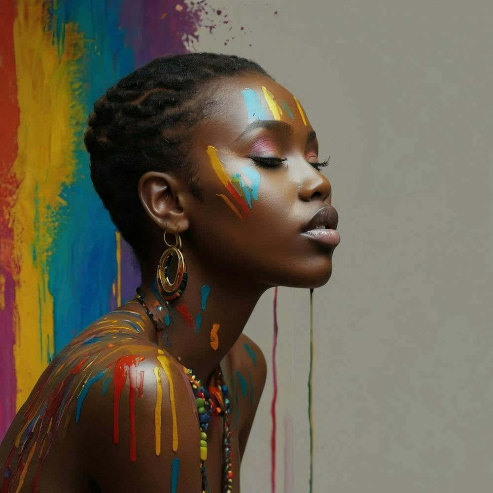 African American Woman With Colorful Paint