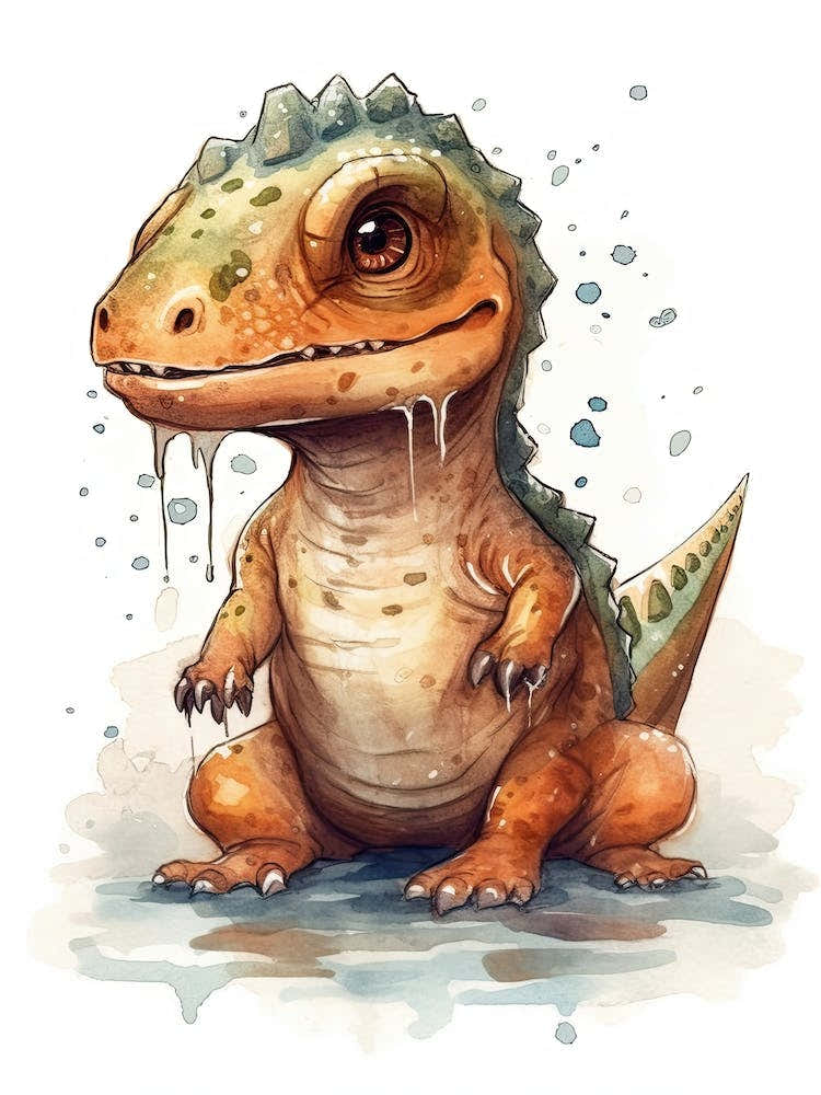 Carcharodontosaurus Cute Dinosaur Watercolour 1
