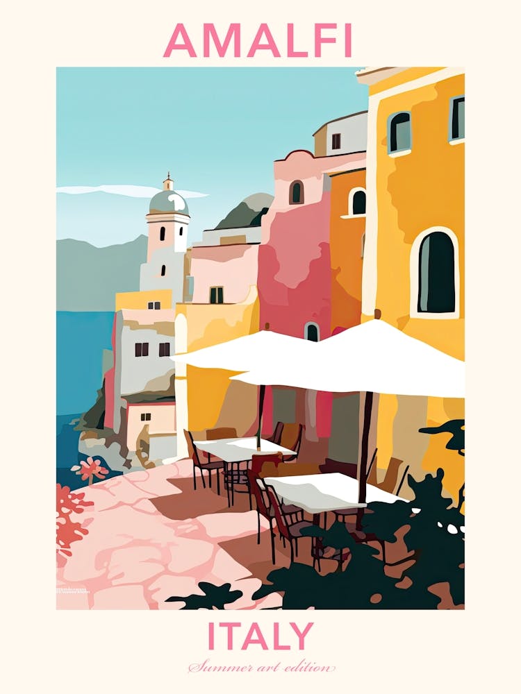 Amalfi, Italy, Flat Pastels Tones Illustration 5 Poster