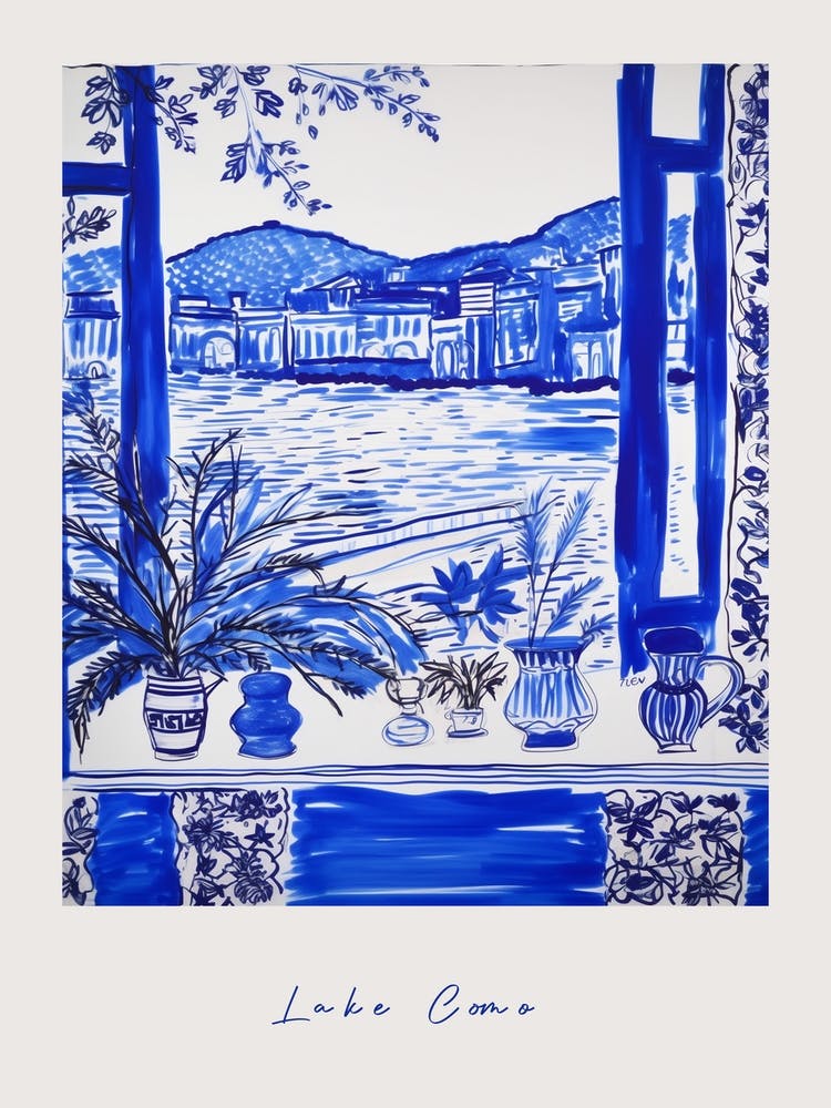 Lake Como Italy Blue Drawing Poster