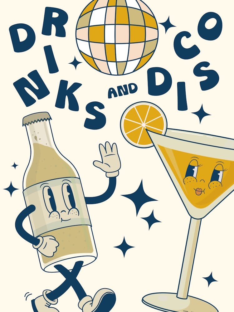 Drinks And Disco Retro Characters