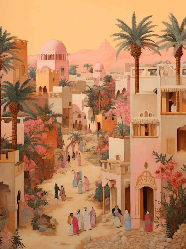 Hurghada Egypt 2 Vintage Pink Travel Illustration