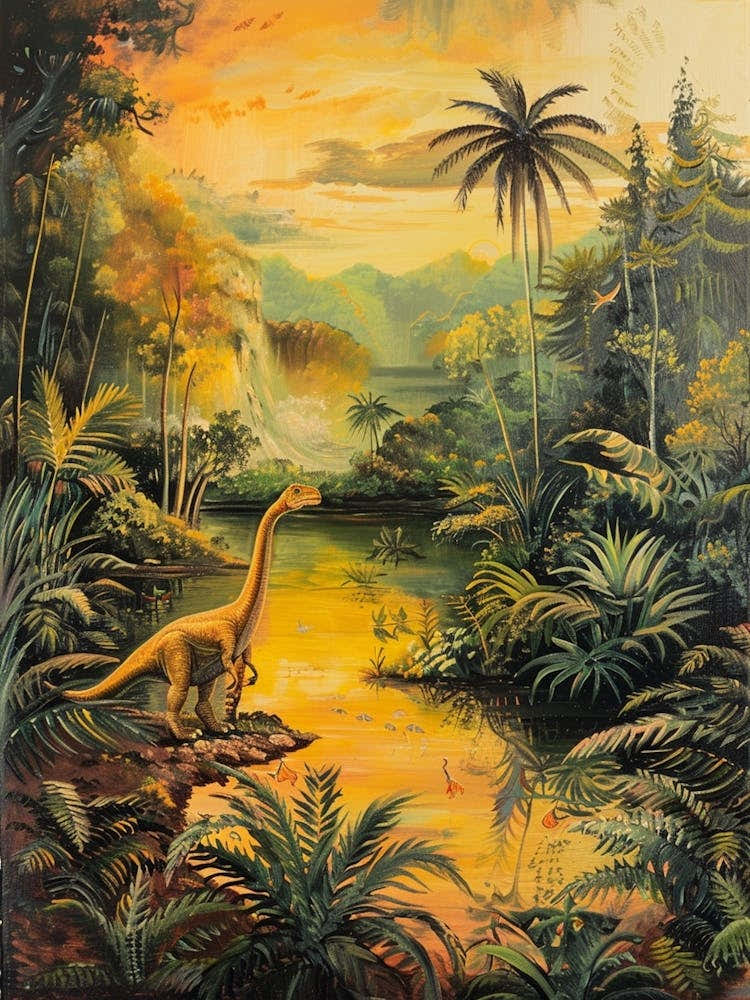 Dinosaur In A Tropical Jungle Painting 1