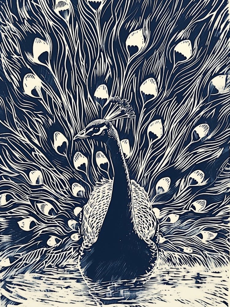 Navy Blue Peacock Feather Portrait 1