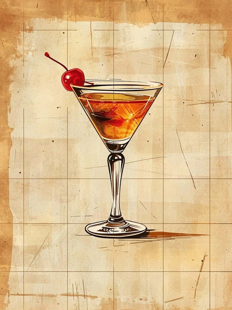 Manhattan Cocktail Vintage Illustration 2
