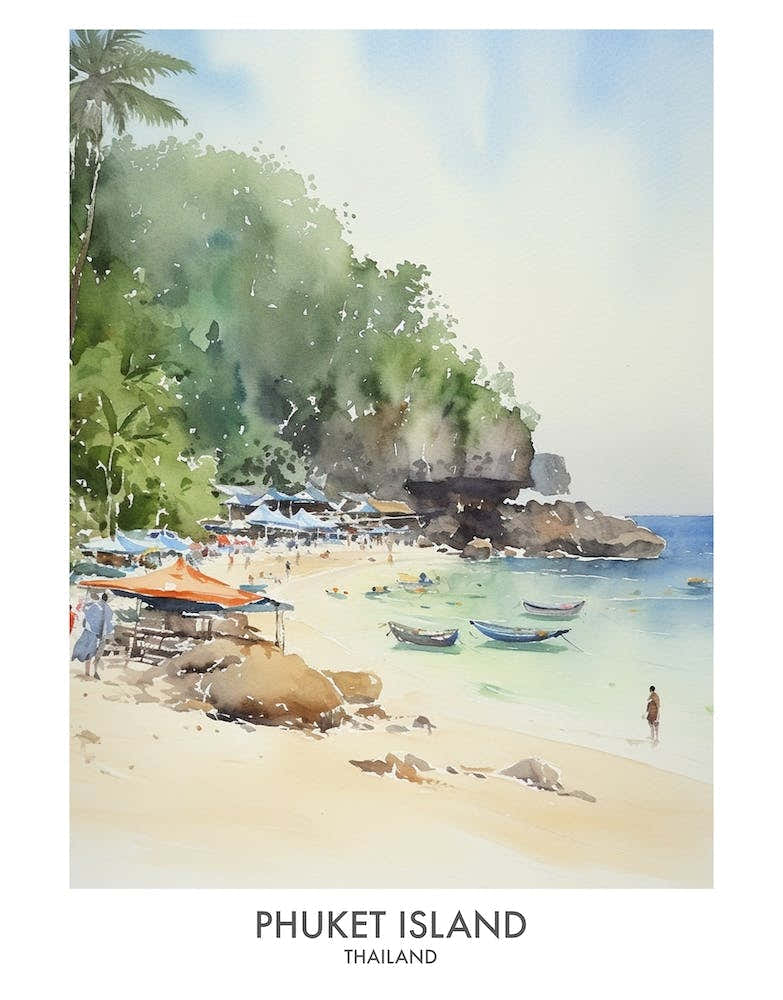 Phuket Island 3 Watercolour Travel Poster