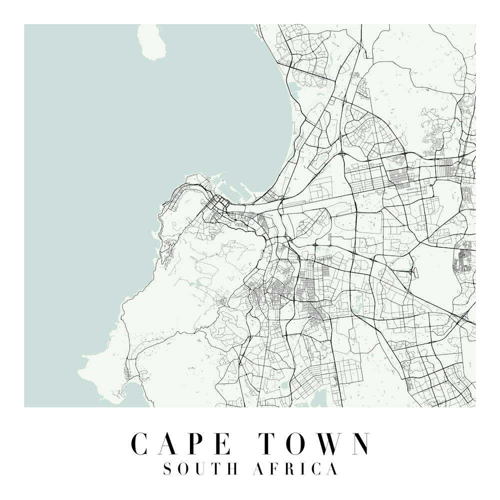 Cape Town South Africa Street Map Minimal Color Square