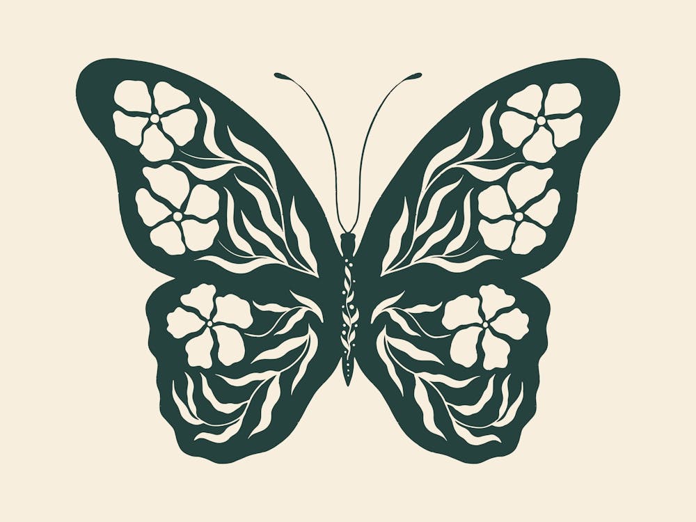 Folk Art Butterfly 01 - Midnight Green