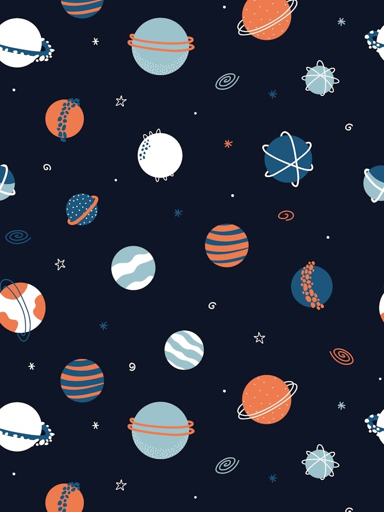 Scattered Planets, Stars, and Galaxies Multicolor on Black