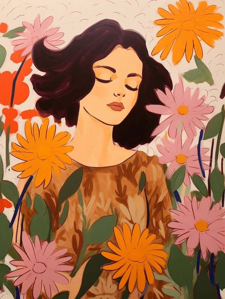 Woman With Autumnal Flowers Asters 2