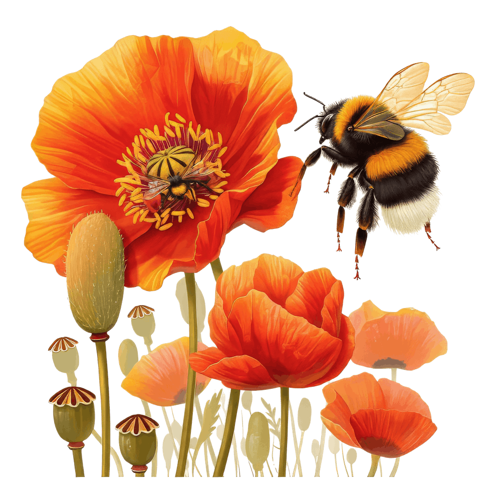 Watercolor Bumblebee on Flower 10