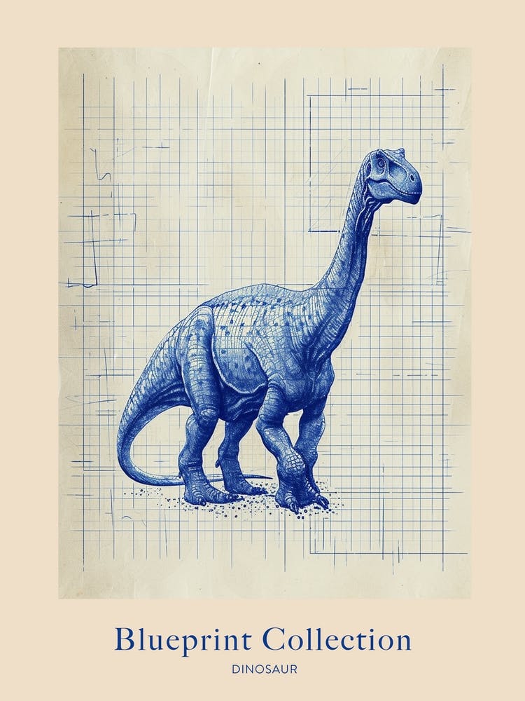 Dinosaur Blue Print Graph Style Poster