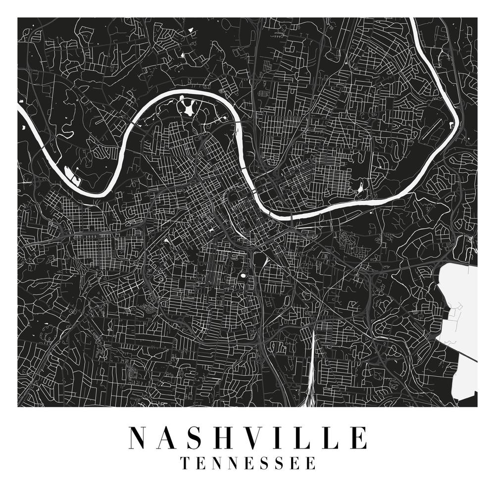 Nashville Tennessee Minimal Black Mono Street Map  Square
