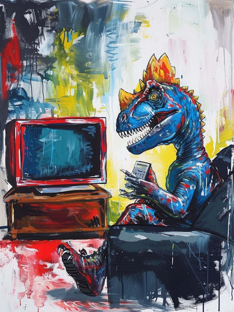 Dinosaur Watching Tv Graffiti Abstract 4