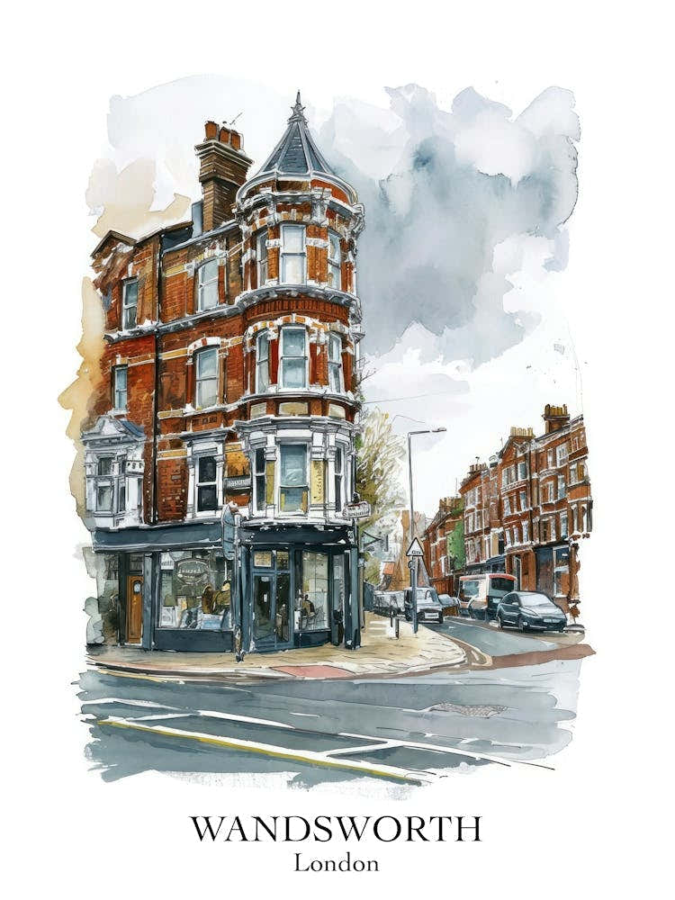 Wandsworth London Borough   Street Watercolour 3 Poster