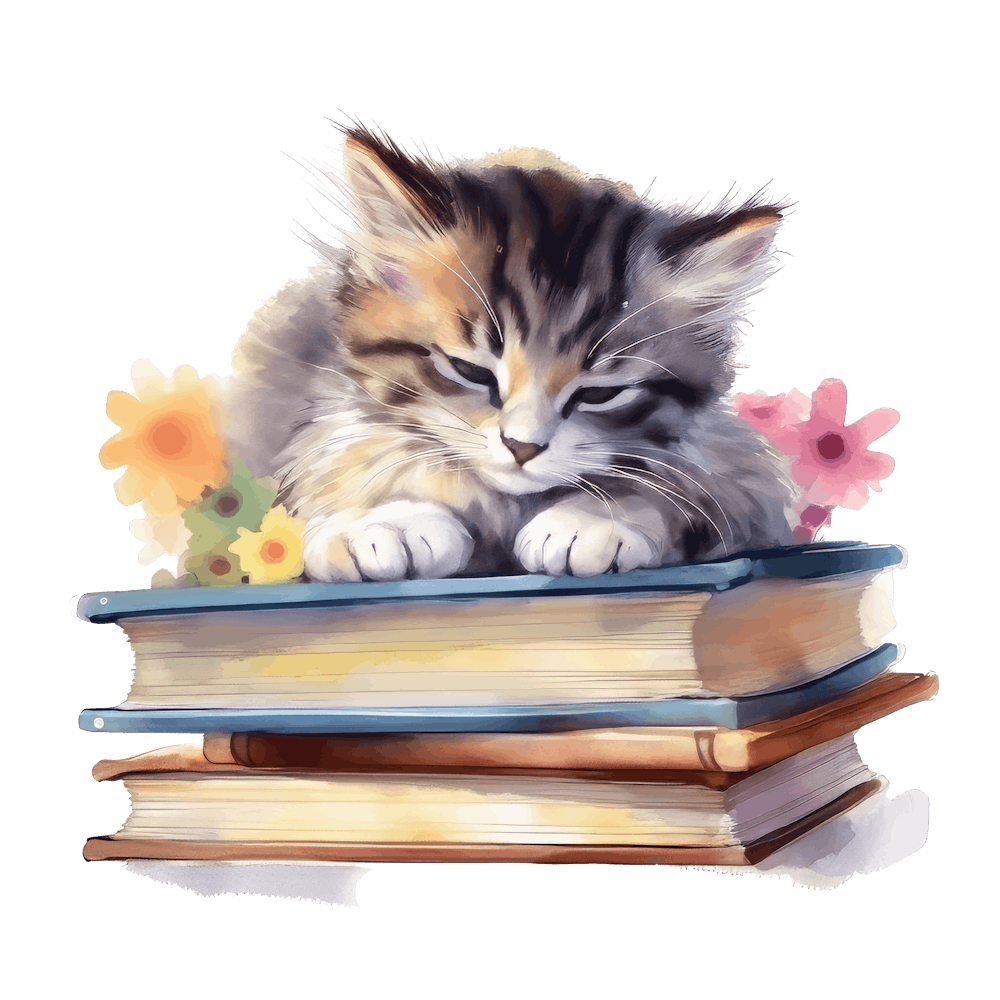 Cat Sleeping On Books 1