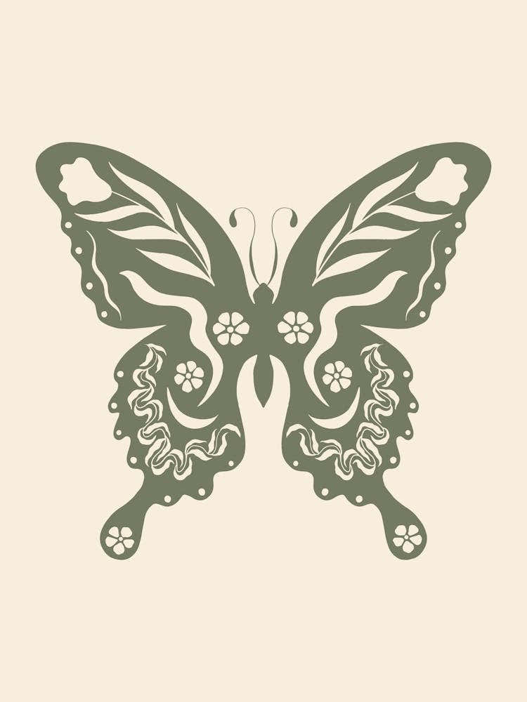 Folk Art Butterfly 03 - Sage Green