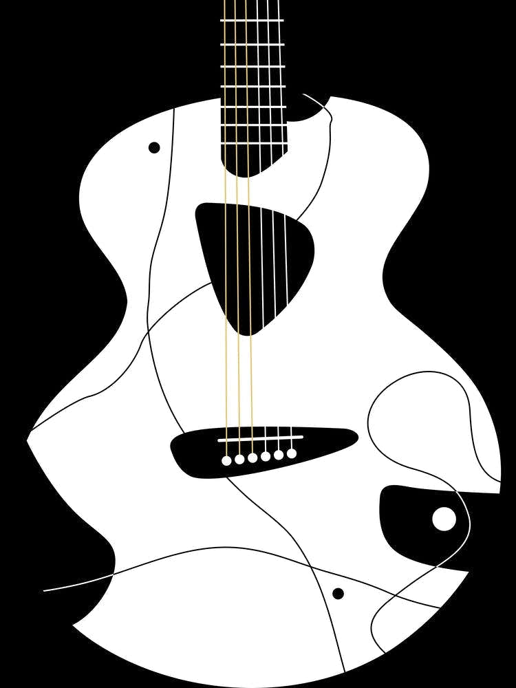 Black and White Acoustic Guitar Illustration 1