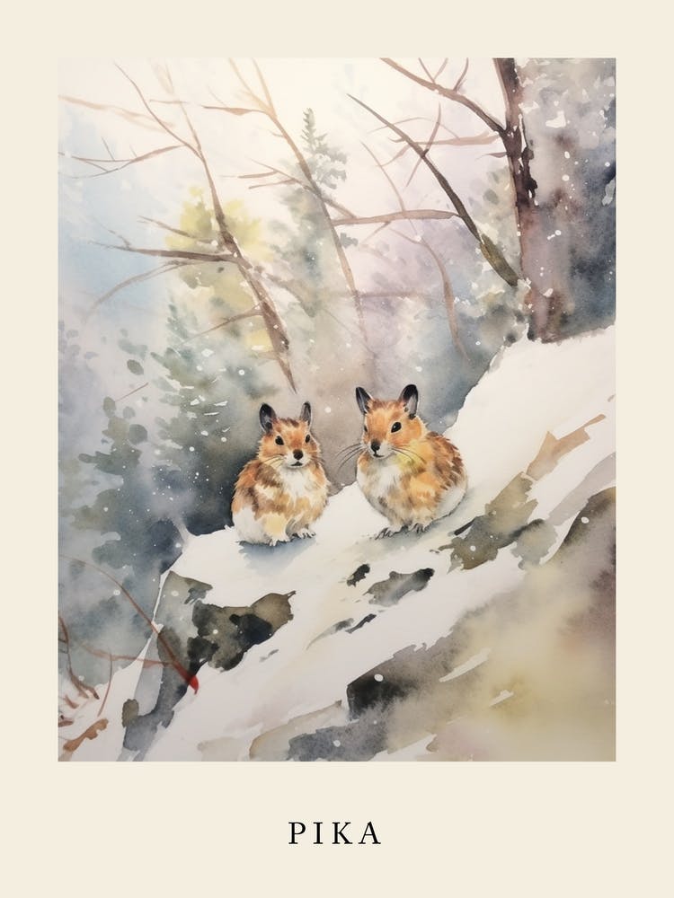 Winter Watercolour Pika 6 Poster