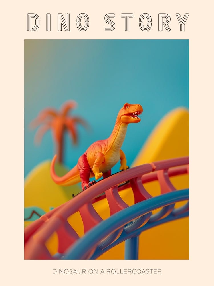 Pastel Toy Dinosaur On A Rollercoaster 2 Poster