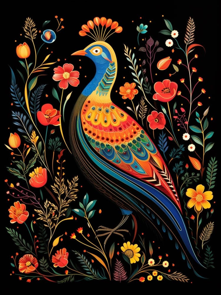 Folk Bird Illustration Pheasant 4