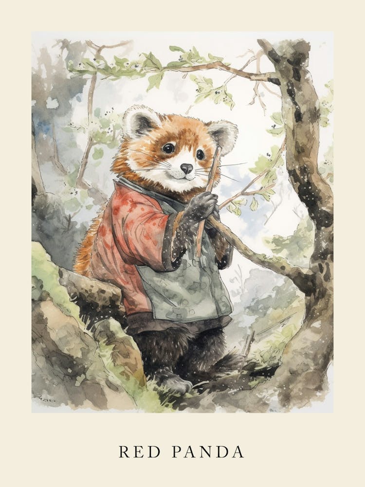 Beatrix Potter Inspired  Animal Watercolour Red Panda 2