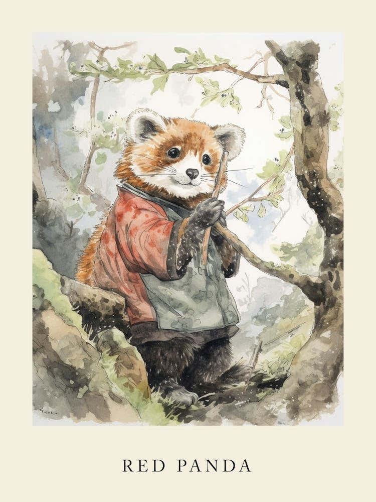 Beatrix Potter Inspired  Animal Watercolour Red Panda 2