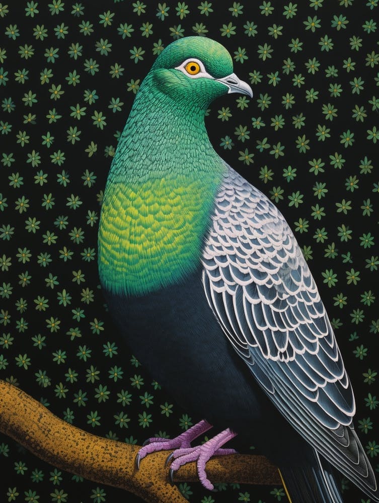 Ohara Koson Inspired Bird Painting Pigeon 3