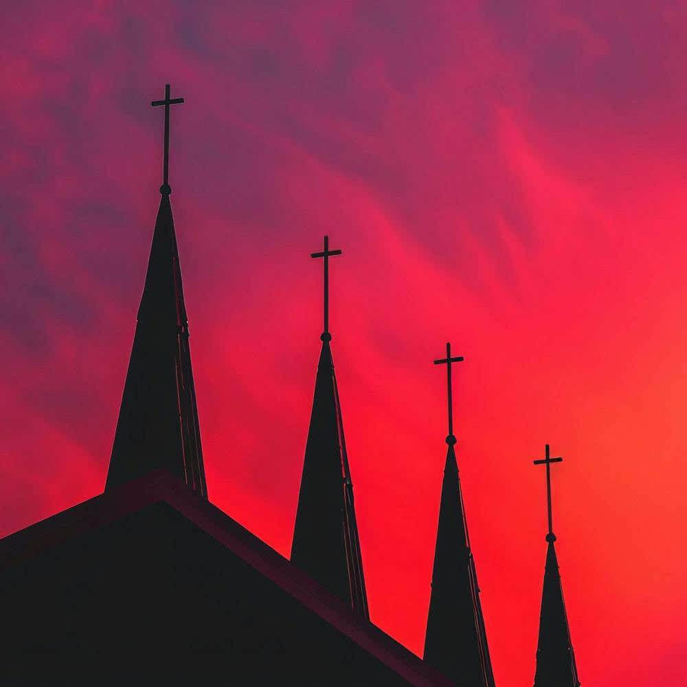 Silhouette Of Church Steeples