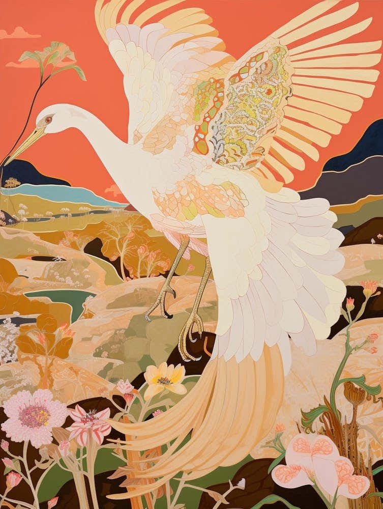 Maximalist Bird Painting Egret 2