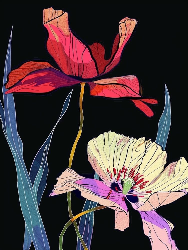 Neon Flowers On Black Poppy 2