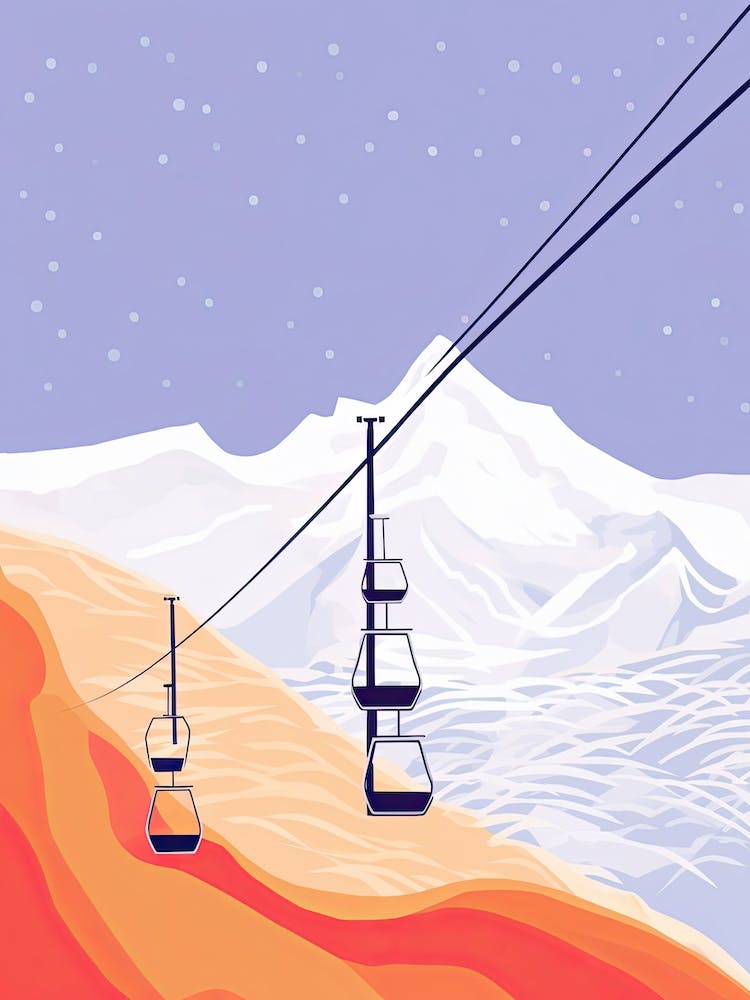 Verbier   Switzerland, Ski Resort Pastel Colours Illustration 0