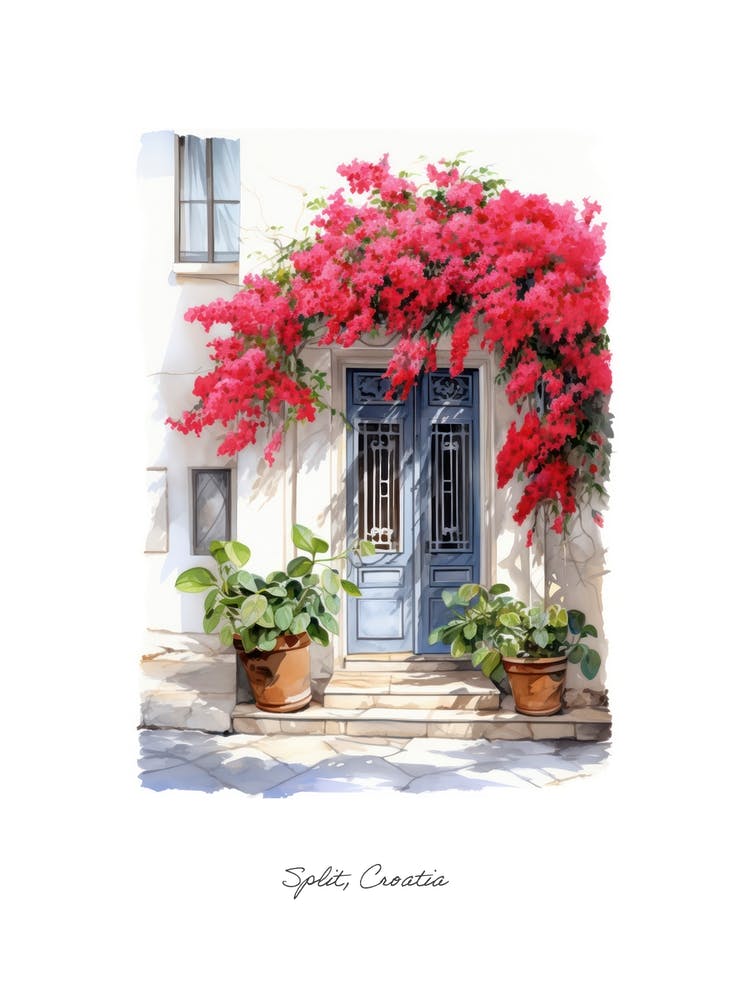 Split, Croatia   Mediterranean Doors Watercolour Painting 3 Poster