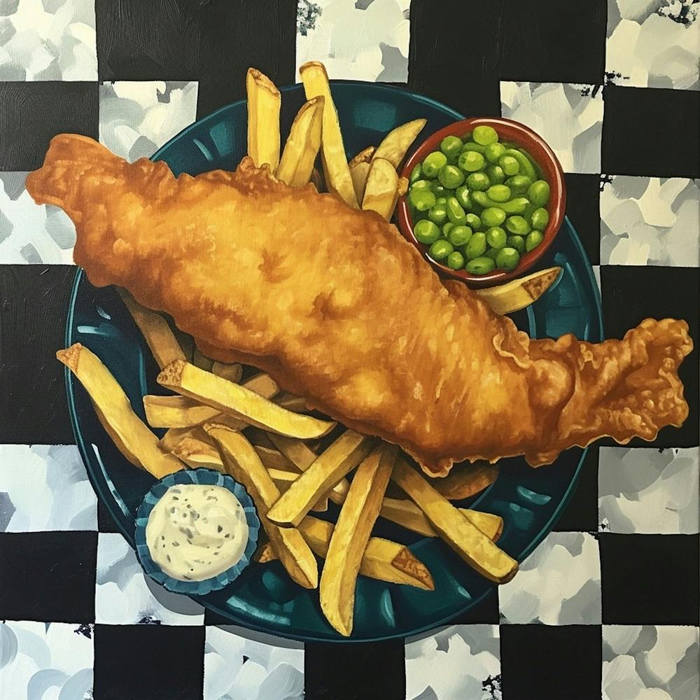 Fish Chips & Mushy Peas Black Checkerboard 3