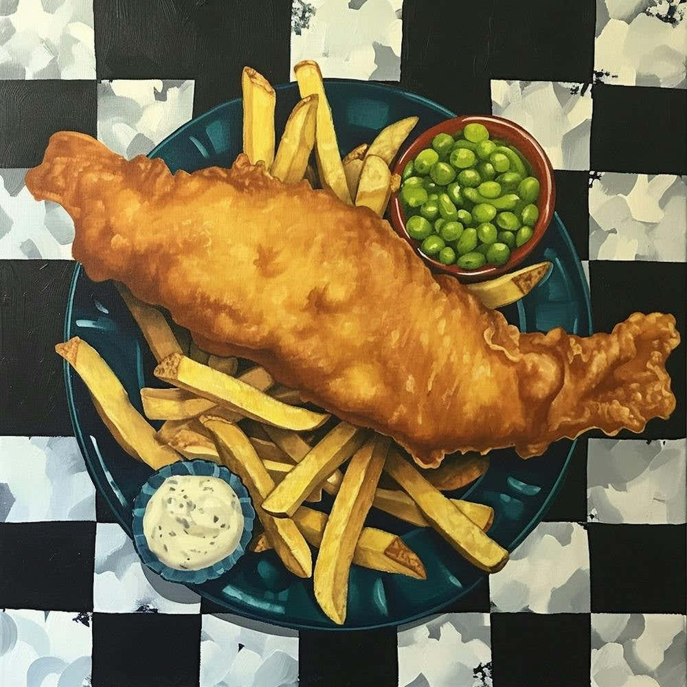 Fish Chips & Mushy Peas Black Checkerboard 3
