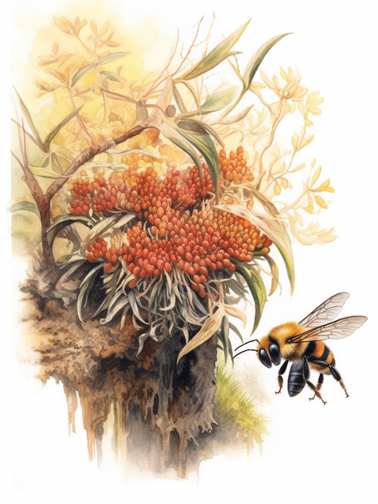 Red Tailed Bumble Bee Beehive Watercolour Illustration 3