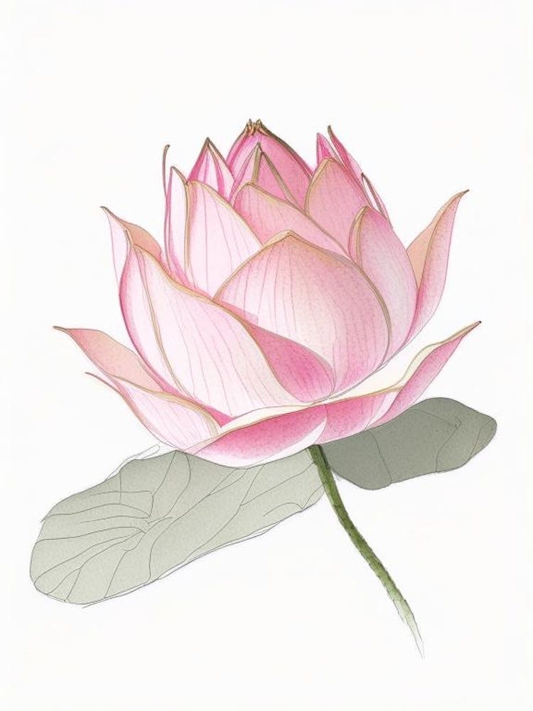 Pink Lotus Pencil Illustration 3