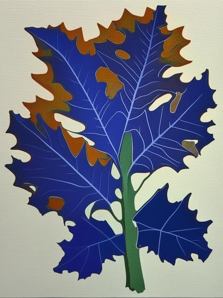 Oak Leaf Colourful Abstract Linocut