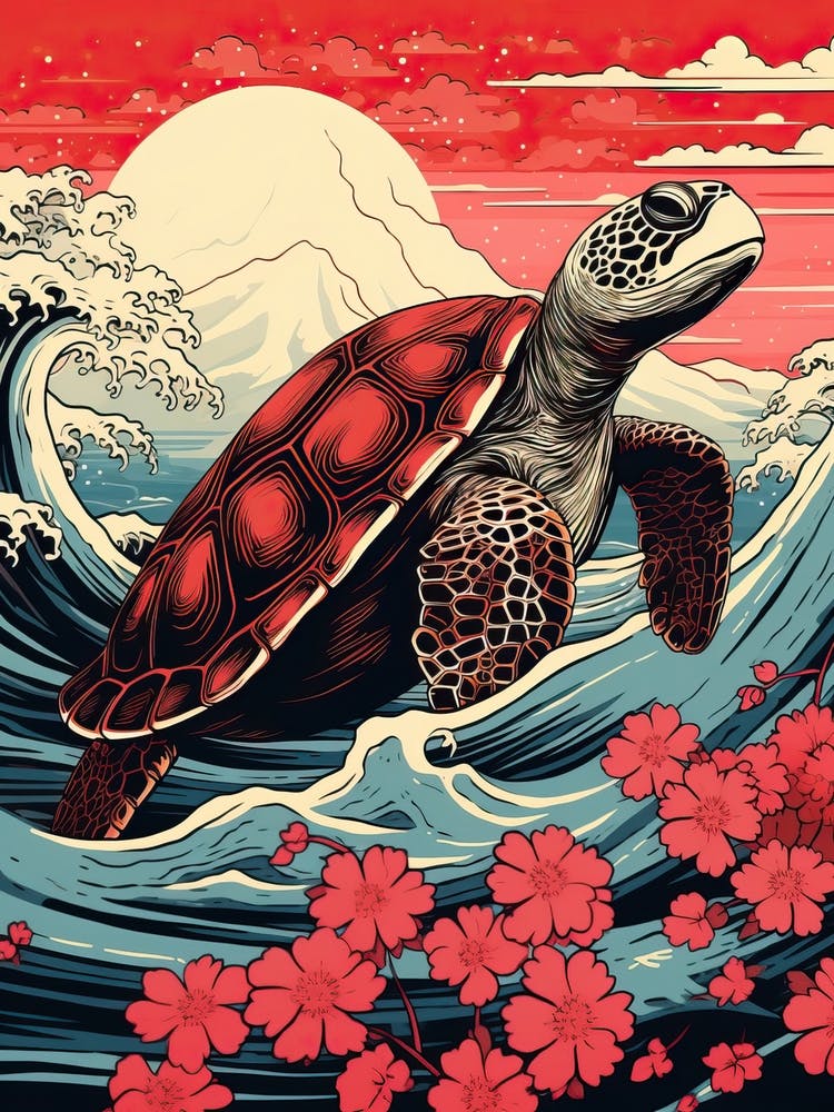 Turtle Animal Drawing In The Style Of Ukiyo E 3