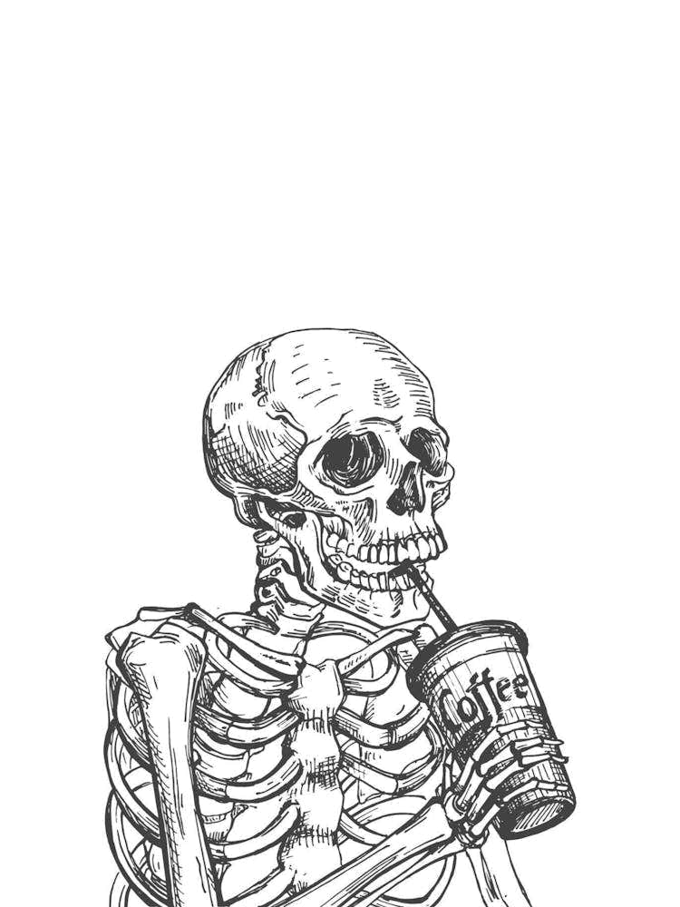 Skeleton Drinking Coffee