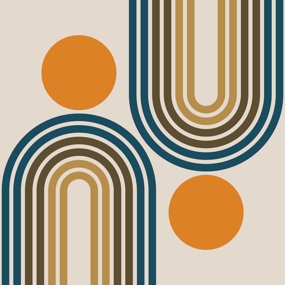 Mid Century Modern Geometric Rainbow And Sun Abstract A13 In Classy Navy Blue Earthy 02